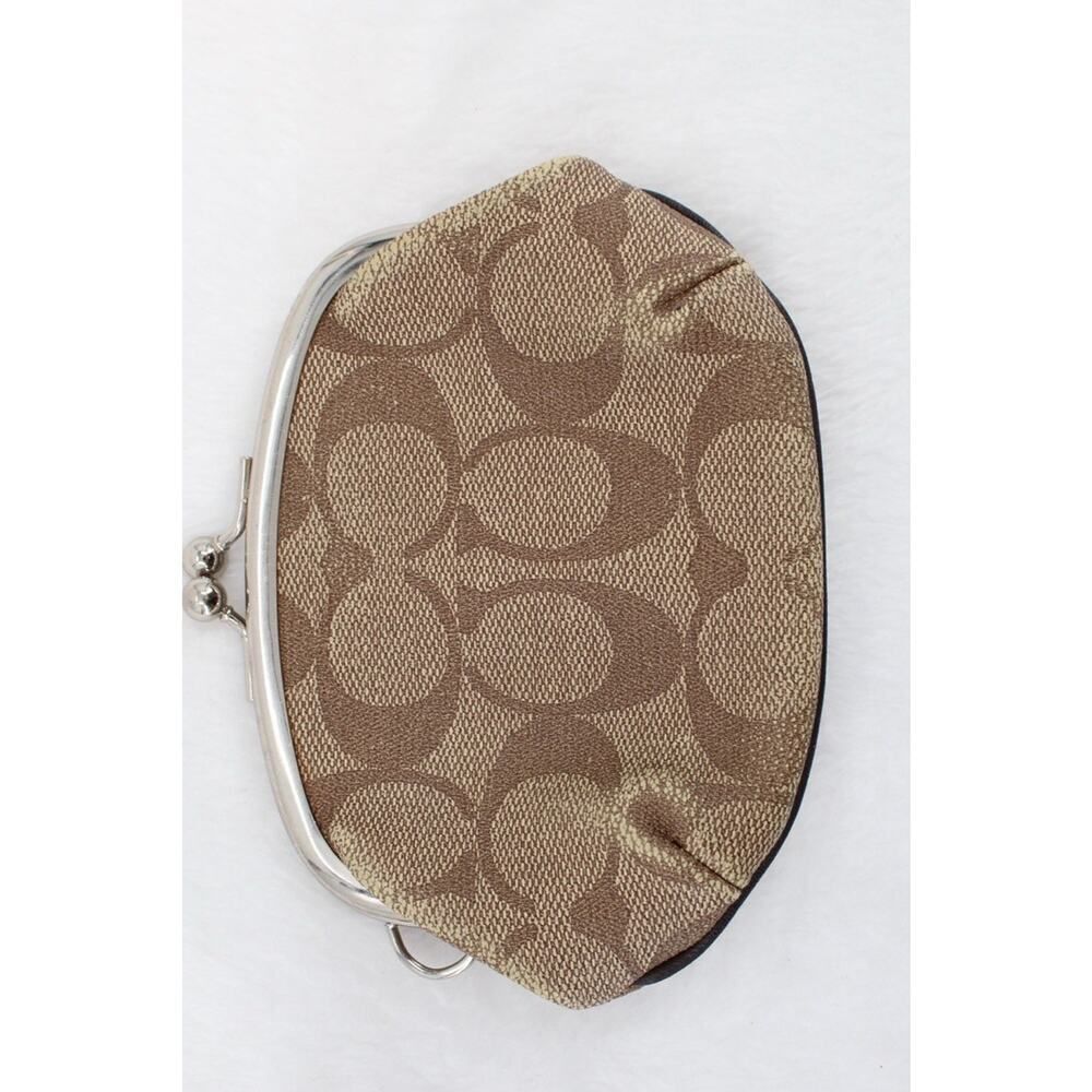 COACH SIGNATURE C STRIPE Kiss Lock Framed Small Coin Change Purse - Picture 2 of 7